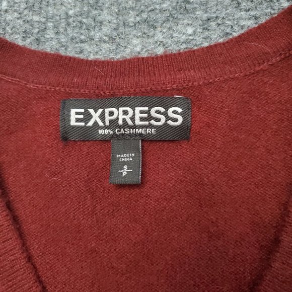Express 100% Cashmere Small / Petite Burgundy V Neck Long Sleeve Sweater A17 - Picture 7 of 7